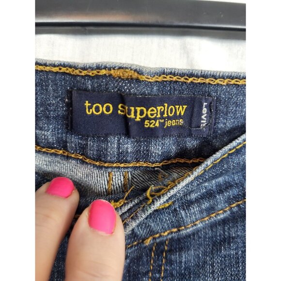 Levis 524 Too Superlow Jeans Womens / Juniors 11 Dark Blue Denim Classic Causal - Picture 2 of 5